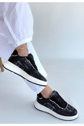 Hawer Siyah Cilt Bağcıklı Spor Ayakkabı