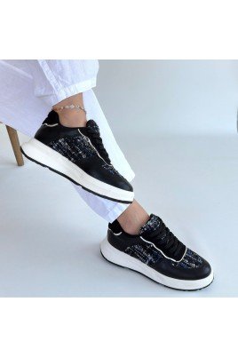 Hawer Siyah Cilt Bağcıklı Spor Ayakkabı