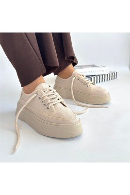 Carin Bej Keten Bağcıklı Spor Ayakkabı