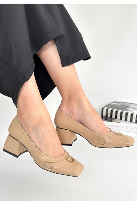 Kadın Topuklu Ayakkabı Bej Rugan Abiye & Gece Şık Ofis