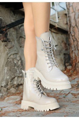 Kadın Bağcıklı Bot Bej Rugan Postal Tarz Günlük & Kışlık