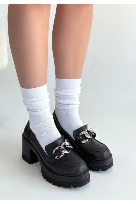 Kadın Dolgu Topuklu Platform Ayakkabı Siyah Cilt Rahat Taban Günlük