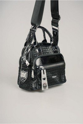 Kadın Siyah Cilt Çift Saplı Kol & Omuz Çantası Günlük Ofis