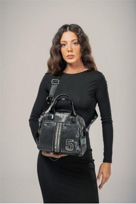 Kadın Siyah Cilt Çift Saplı Kol & Omuz Çantası Günlük Ofis