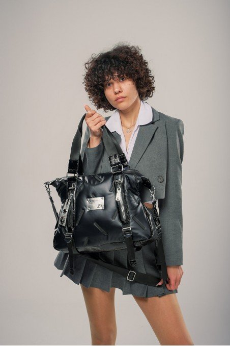 Kadın Siyah Cilt Çift Saplı Kol & Omuz Çantası Günlük Ofis