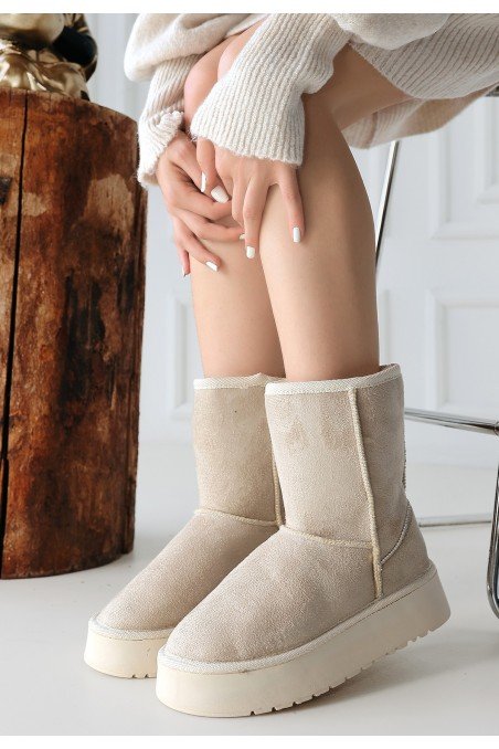 Kadın Bot Bej Süet Kısa Bot Rahat Taban Günlük Kullanım