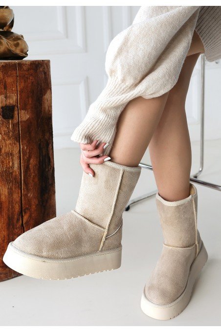 Kadın Bot Bej Süet Kısa Bot Rahat Taban Günlük Kullanım