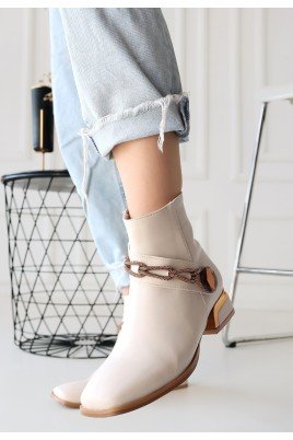 Kadın Topuklu Bot Bej Cilt Şık Kısa Bot Günlük & Özel Gün