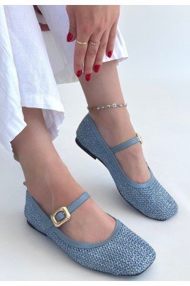 Rives Mavi Cilt Hasır Dokumalı Babet Ayakkabı