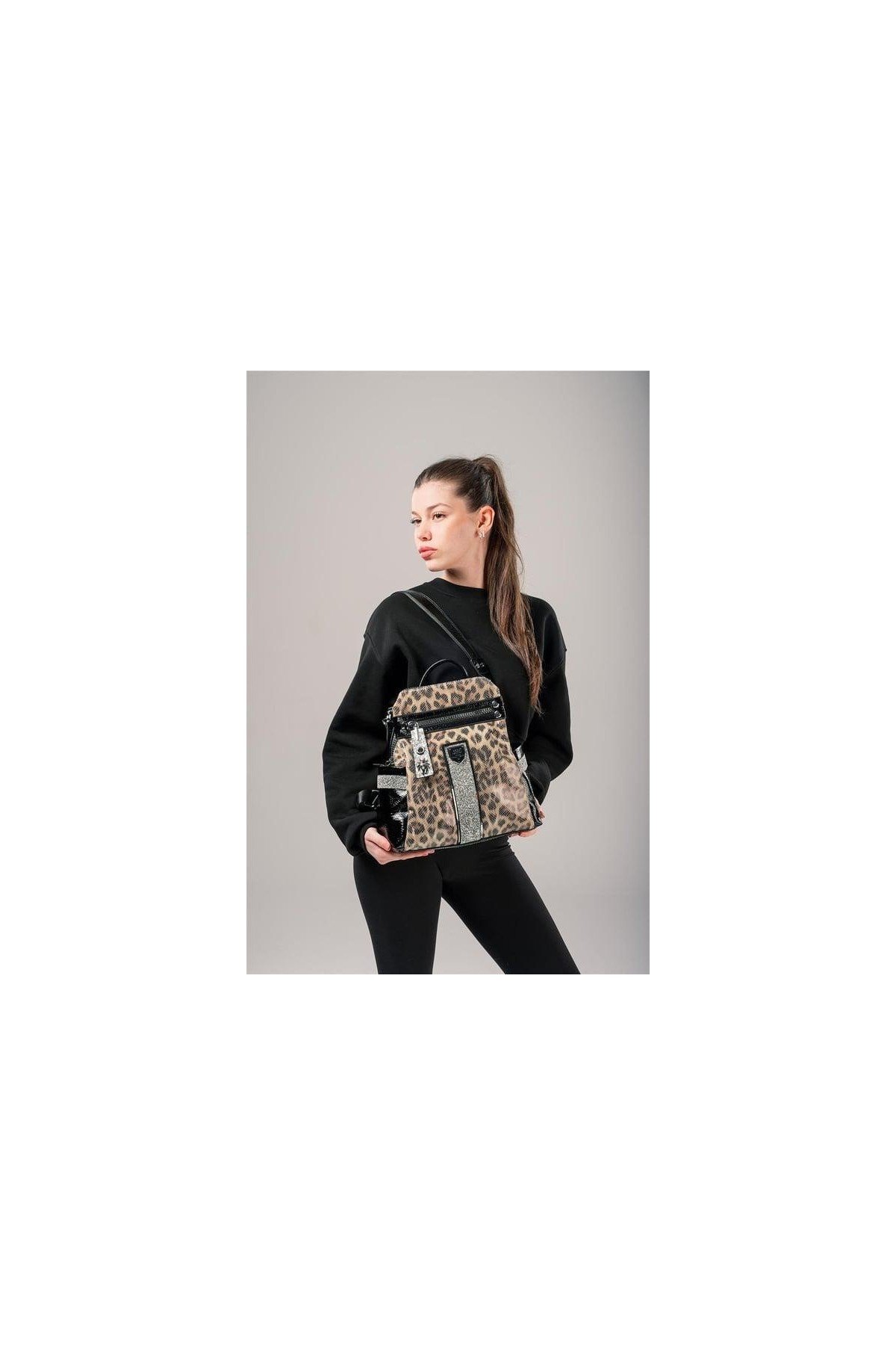Kadın Leopar Cilt 3 Bölmeli Kol Çantası Omuz & Sırt Çantası Günlük Şık