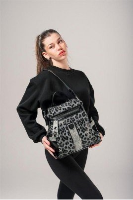 Kadın Gri Cilt 3 Bölmeli Kol Çantası Omuz & Sırt Çantası Günlük Şık