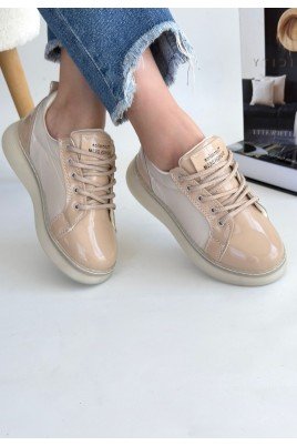 Kadın Sneaker Bej Rugan Bağcıklı Günlük Spor Ayakkabı