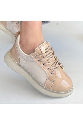Kadın Sneaker Bej Rugan Bağcıklı Günlük Spor Ayakkabı
