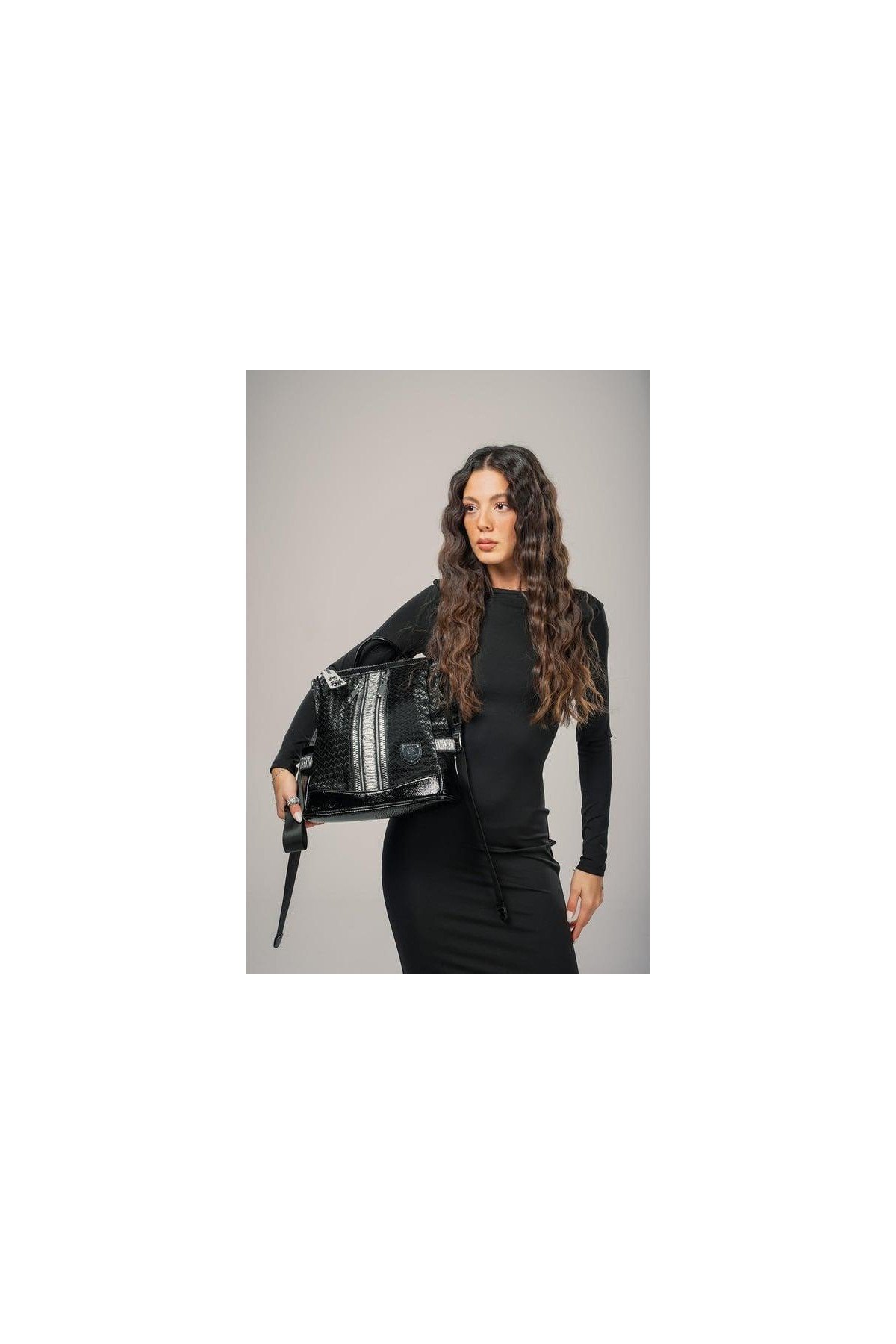 Kadın Siyah Cilt 3 Bölmeli Kol Çantası Omuz & Sırt Çantası Günlük Şık