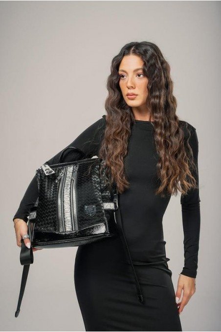 Kadın Siyah Cilt 3 Bölmeli Kol Çantası Omuz & Sırt Çantası Günlük Şık