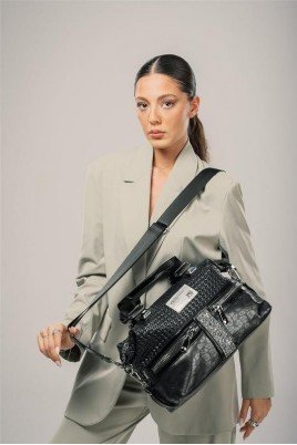 Kadın Siyah Cilt Çift Saplı Kol & Omuz Çantası Günlük Ofis