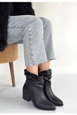 Kadın Topuklu Bot Siyah Cilt Şık Kısa Bot Günlük & Özel Gün