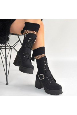 Kadın Topuklu Bot Siyah Nubuk Şık Kısa Bot Günlük & Özel Gün