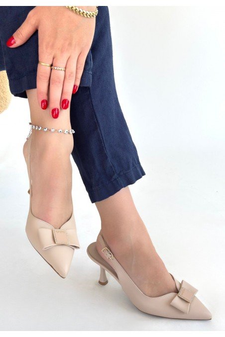 Kadın Topuklu Ayakkabı Bej Cilt Ofis & Günlük Şık
