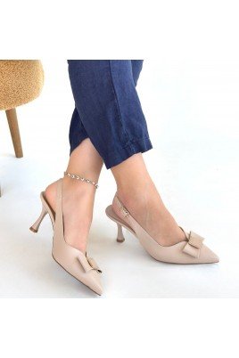 Kadın Topuklu Ayakkabı Bej Cilt Ofis & Günlük Şık