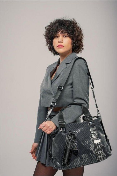 Kadın Siyah Cilt Çift Saplı Kol & Omuz Çantası Günlük Ofis