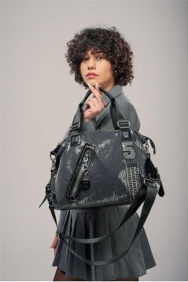 Kadın Siyah Cilt Çift Saplı Kol & Omuz Çantası Günlük Ofis