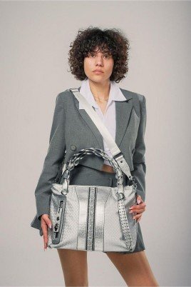 Jaxe Gri Cilt Omuz Çantası