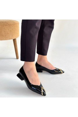 Kadın Babet Ayakkabı Siyah Rugan Rahat Düz Taban Günlük