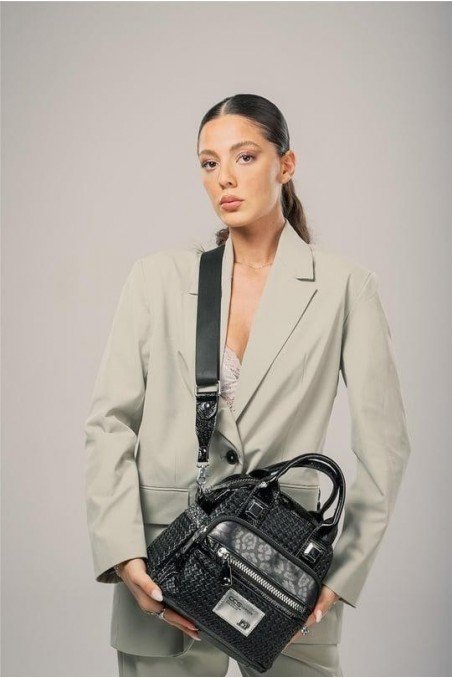 Kadın Siyah Cilt Çift Saplı Kol & Omuz Çantası Günlük Ofis