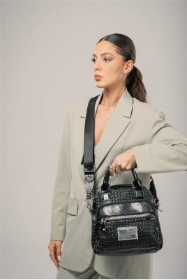 Kadın Siyah Cilt Çift Saplı Kol & Omuz Çantası Günlük Ofis