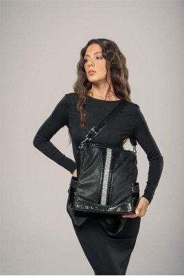 Kadın Siyah Cilt Çift Saplı Kol & Omuz Çantası Günlük Ofis