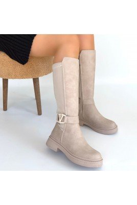 Kadın Çizme Bej Nubuk Uzun Diz Altı Günlük Kış Sezonu