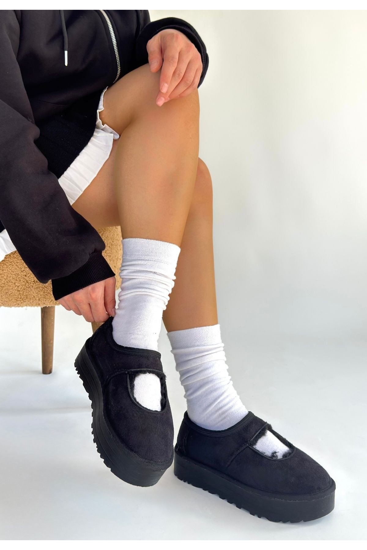 Kadın Bot Siyah Süet Kısa Bot Rahat Taban Günlük Kullanım