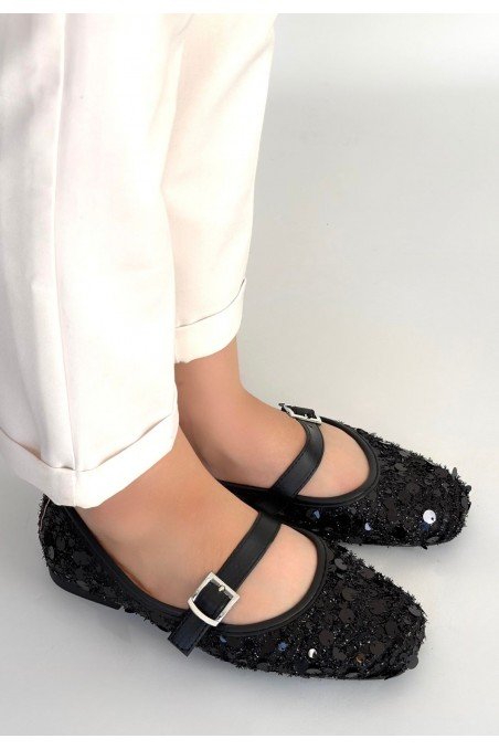 Zaty Siyah Süet Siyah Pullu Babet Ayakkabı
