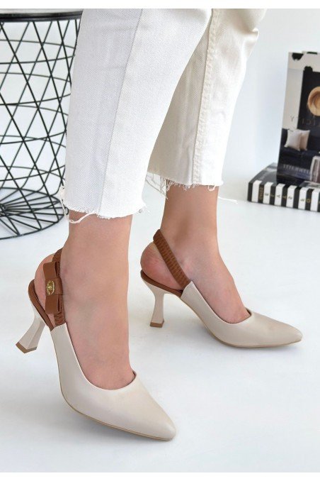 Toran Bej Cilt Topuklu Ayakkabı