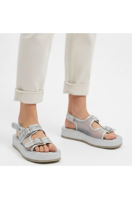 Sinna Gümüş Cilt Tül Detaylı Sandalet