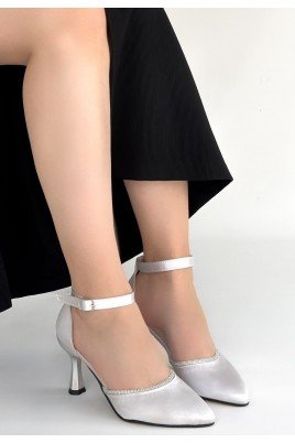 Mejja Gri Saten Topuklu Ayakkabı