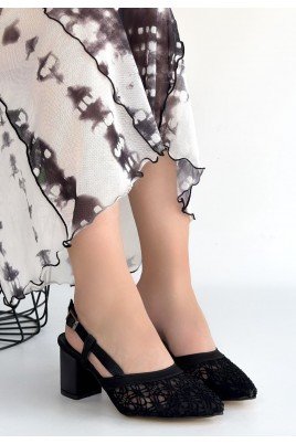 Poje Siyah Saten Tül Detaylı Topuklu Ayakkabı