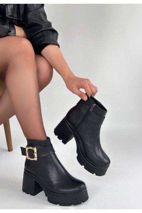Pinma Siyah Cilt Topuklu Bot