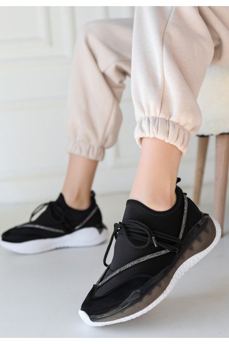 Liney Siyah Rugan Bağcıklı Spor Ayakkabı