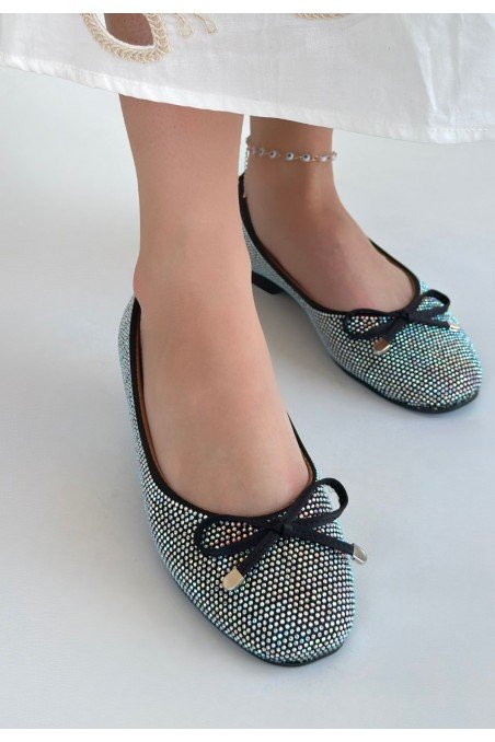 Potte Siyah Saten Babet Ayakkabı