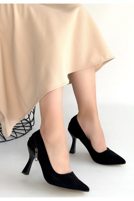 Retta Siyah Süet Topuklu Ayakkabı