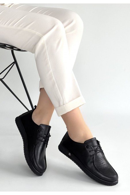 Mopin Siyah Deri Bağcıklı Spor Ayakkabı