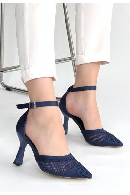 Keny Lacivert Saten Topuklu Ayakkabı