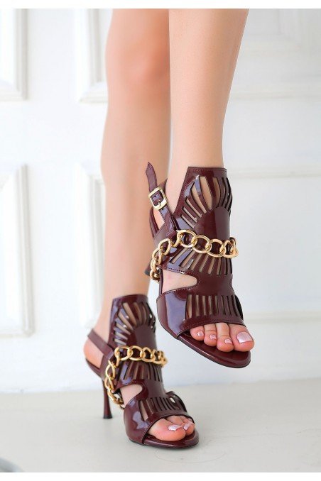 Lidya Bordo Rugan Topuklu Ayakkabı