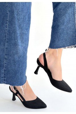 Joga Siyah Saten Simli Topuklu Ayakkabı