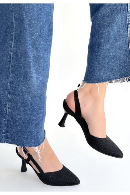 Joga Siyah Saten Simli Topuklu Ayakkabı