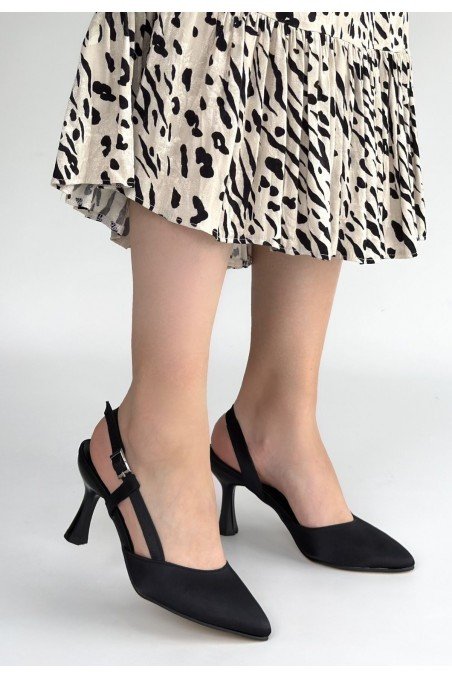 Joga Siyah Cilt Simli Topuklu Ayakkabı