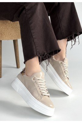 Kadın Sneaker Bej Rugan Bağcıklı Günlük Spor Ayakkabı