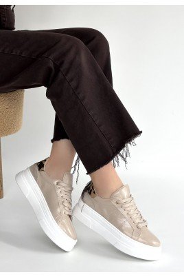 Kadın Sneaker Bej Rugan Bağcıklı Günlük Spor Ayakkabı